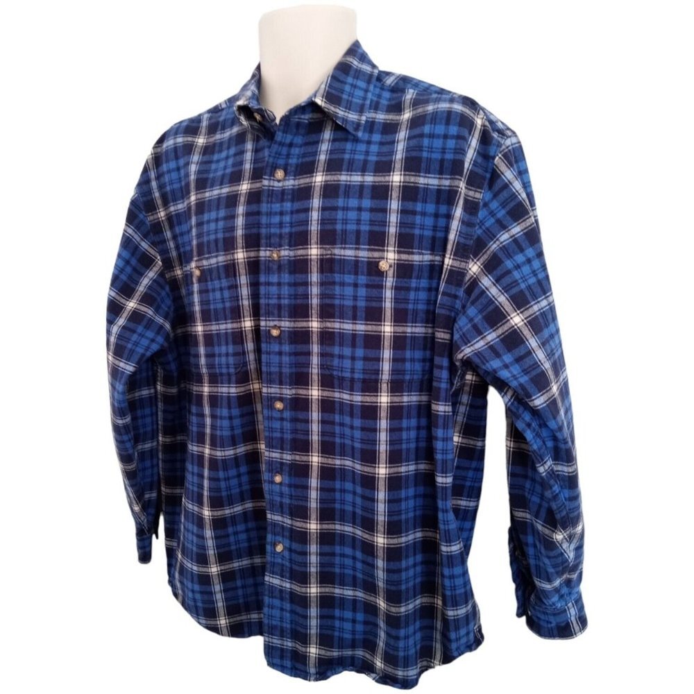 Eddie Bauer Men's Flannel Shirt‎ Blue Plaid Long Sleeve Button Up Size Med